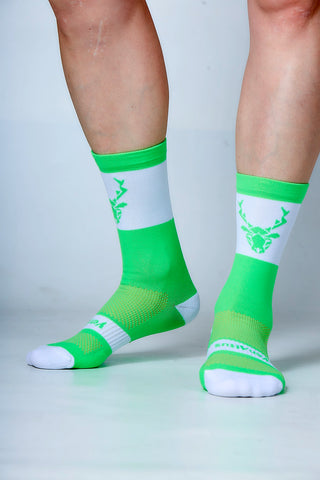 Calcetines de Running JORACU Verde Fosforito - Blanco