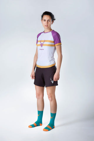 T-shirt de course technique Pro AVUS - Violet/Moutarde Femme