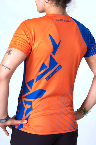 Camiseta técnica Pro JANO de Running - Azul/Naranja Mujer