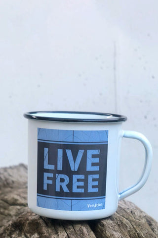 LIVE FREE Venattus enamelled steel mug