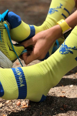 CULMEN Chaussettes Running Jaune-Bleu